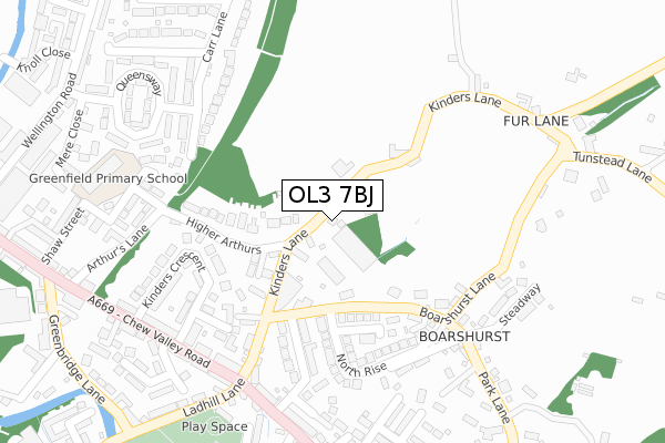 OL3 7BJ map - large scale - OS Open Zoomstack (Ordnance Survey)