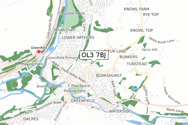 OL3 7BJ map - small scale - OS Open Zoomstack (Ordnance Survey)