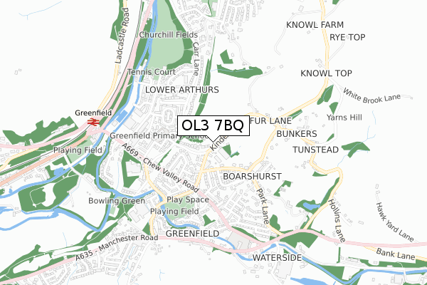 OL3 7BQ map - small scale - OS Open Zoomstack (Ordnance Survey)
