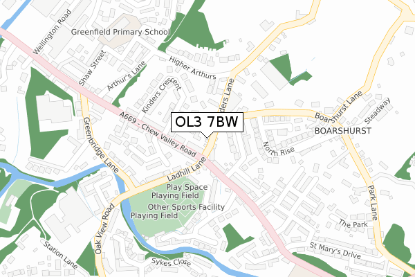 OL3 7BW map - large scale - OS Open Zoomstack (Ordnance Survey)