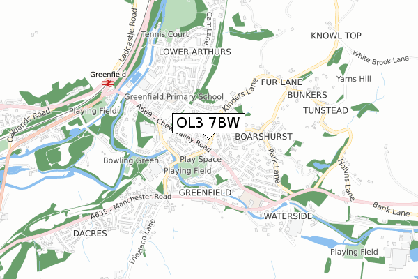 OL3 7BW map - small scale - OS Open Zoomstack (Ordnance Survey)