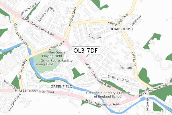 OL3 7DF map - large scale - OS Open Zoomstack (Ordnance Survey)