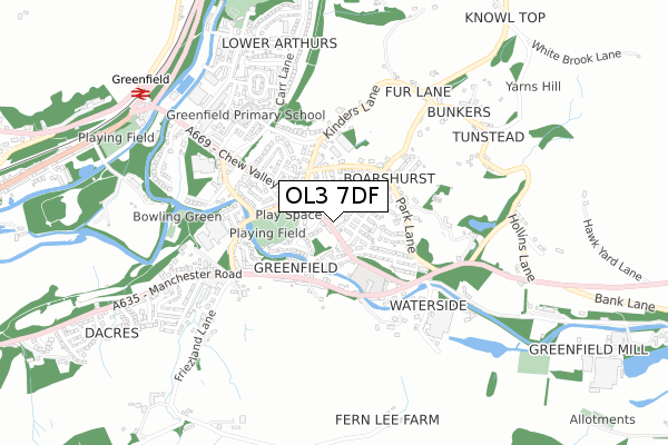 OL3 7DF map - small scale - OS Open Zoomstack (Ordnance Survey)