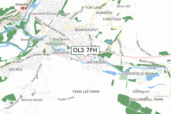 OL3 7FH map - small scale - OS Open Zoomstack (Ordnance Survey)