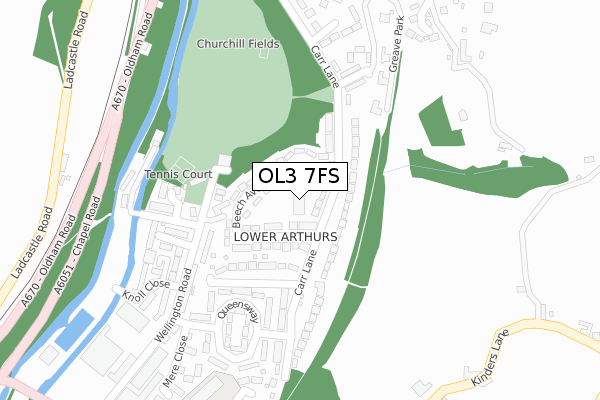 OL3 7FS map - large scale - OS Open Zoomstack (Ordnance Survey)