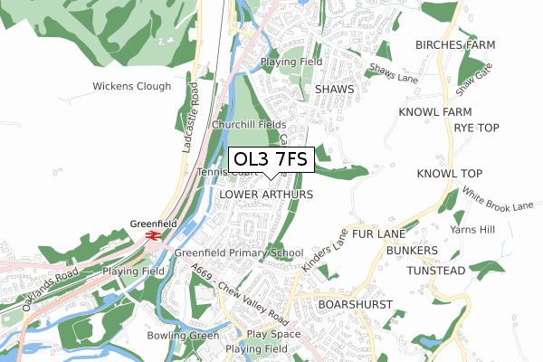 OL3 7FS map - small scale - OS Open Zoomstack (Ordnance Survey)