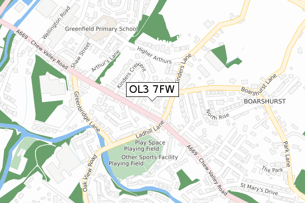 OL3 7FW map - large scale - OS Open Zoomstack (Ordnance Survey)