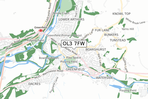 OL3 7FW map - small scale - OS Open Zoomstack (Ordnance Survey)