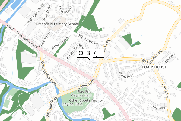 OL3 7JE map - large scale - OS Open Zoomstack (Ordnance Survey)