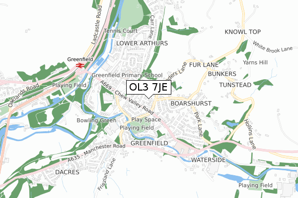 OL3 7JE map - small scale - OS Open Zoomstack (Ordnance Survey)