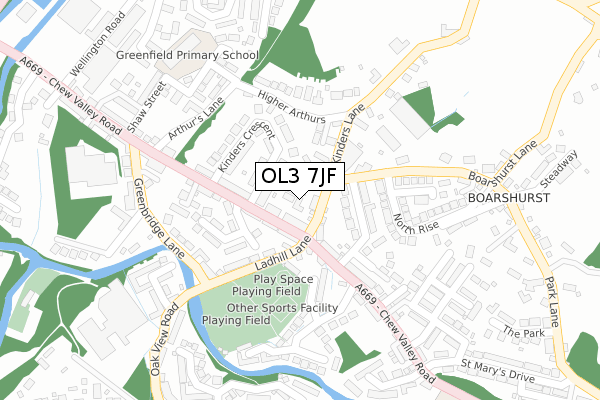 OL3 7JF map - large scale - OS Open Zoomstack (Ordnance Survey)