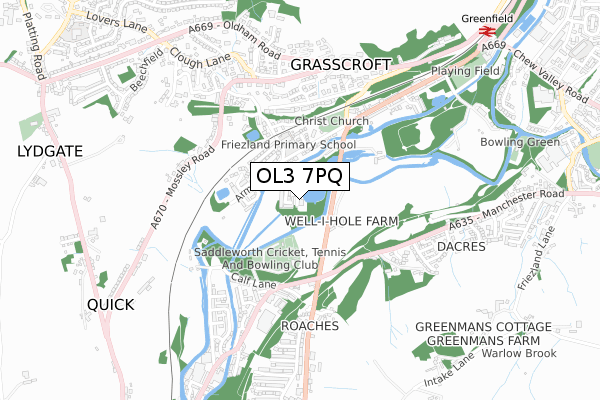 OL3 7PQ map - small scale - OS Open Zoomstack (Ordnance Survey)
