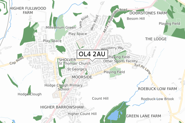 OL4 2AU map - small scale - OS Open Zoomstack (Ordnance Survey)