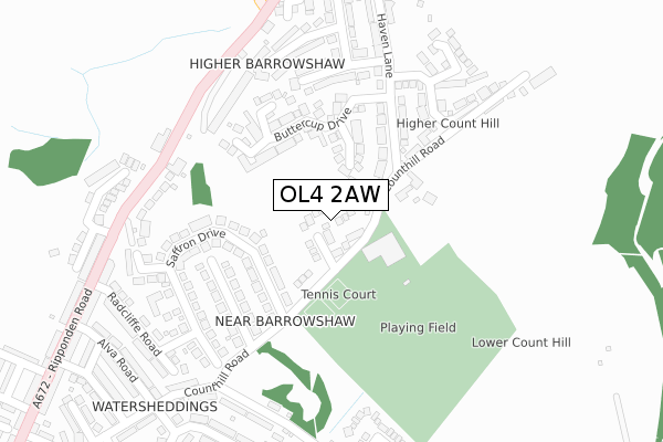 OL4 2AW map - large scale - OS Open Zoomstack (Ordnance Survey)