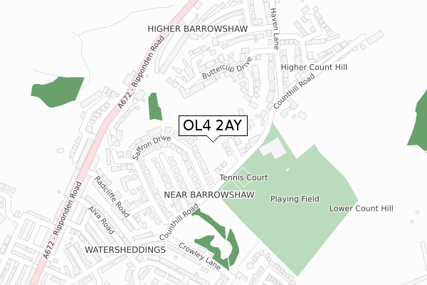 OL4 2AY map - large scale - OS Open Zoomstack (Ordnance Survey)