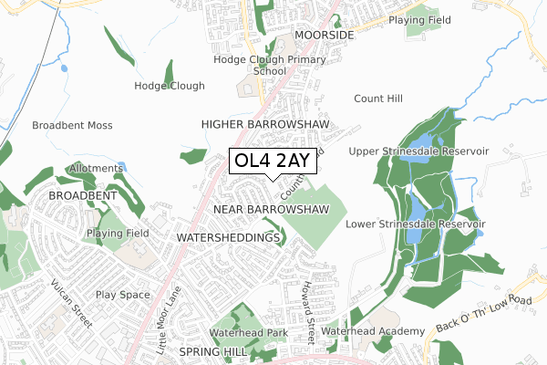 OL4 2AY map - small scale - OS Open Zoomstack (Ordnance Survey)
