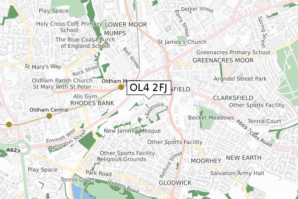 OL4 2FJ map - small scale - OS Open Zoomstack (Ordnance Survey) OL4 2FJ map - small scale - OS Open Zoomstack (Ordnance Survey)