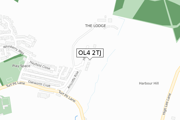 OL4 2TJ map - large scale - OS Open Zoomstack (Ordnance Survey)