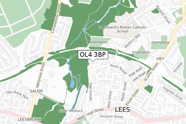 OL4 3BP map - large scale - OS Open Zoomstack (Ordnance Survey)