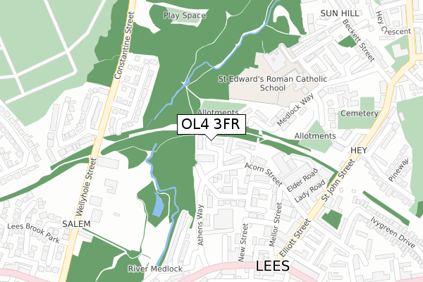 OL4 3FR map - large scale - OS Open Zoomstack (Ordnance Survey)
