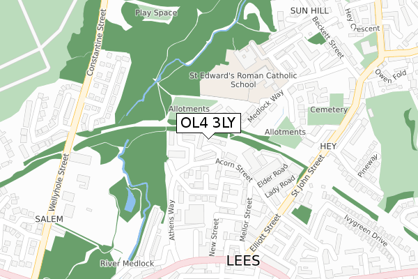 OL4 3LY map - large scale - OS Open Zoomstack (Ordnance Survey)