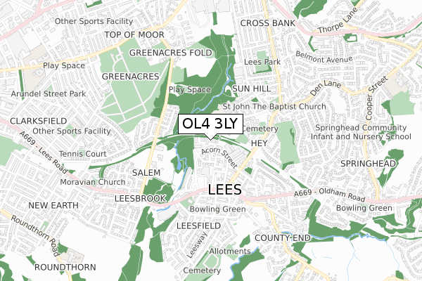 OL4 3LY map - small scale - OS Open Zoomstack (Ordnance Survey)