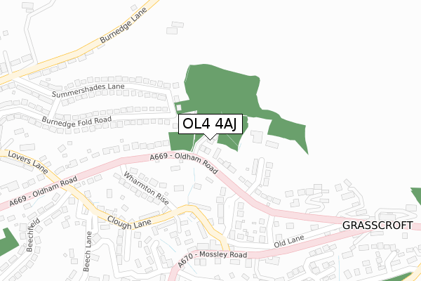 OL4 4AJ map - large scale - OS Open Zoomstack (Ordnance Survey)