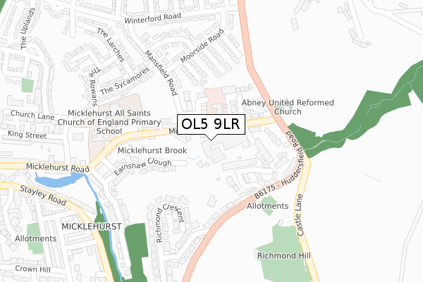 OL5 9LR map - large scale - OS Open Zoomstack (Ordnance Survey)