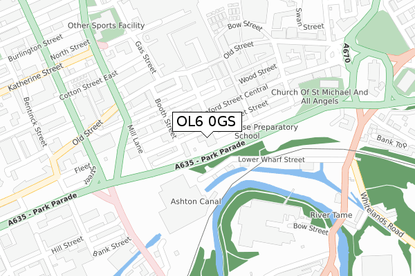 OL6 0GS map - large scale - OS Open Zoomstack (Ordnance Survey)