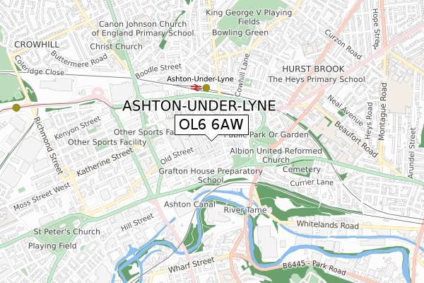 OL6 6AW map - small scale - OS Open Zoomstack (Ordnance Survey)