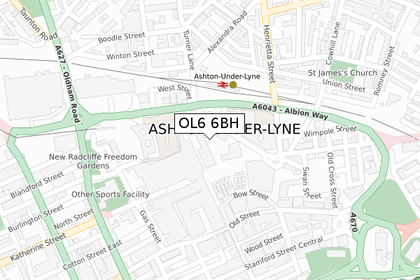 OL6 6BH map - large scale - OS Open Zoomstack (Ordnance Survey)
