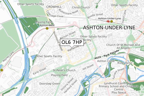 OL6 7HP map - small scale - OS Open Zoomstack (Ordnance Survey)