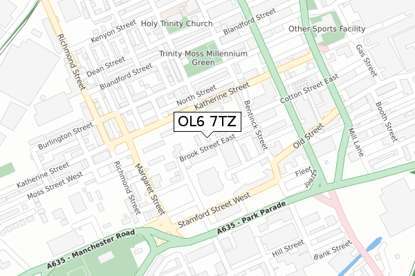 OL6 7TZ map - large scale - OS Open Zoomstack (Ordnance Survey)
