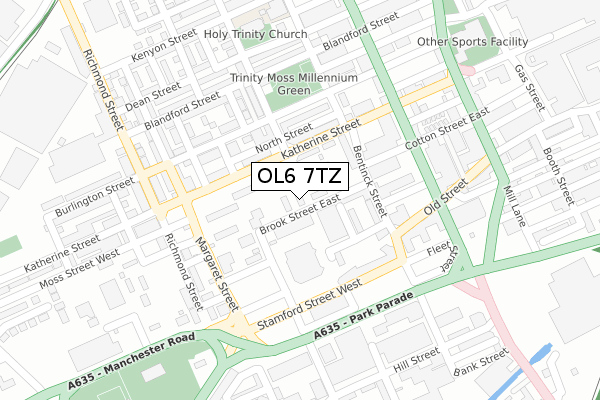 OL6 7TZ map - large scale - OS Open Zoomstack (Ordnance Survey) OL6 7TZ map - large scale - OS Open Zoomstack (Ordnance Survey)