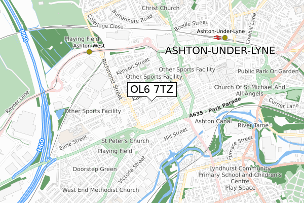 OL6 7TZ map - small scale - OS Open Zoomstack (Ordnance Survey) OL6 7TZ map - small scale - OS Open Zoomstack (Ordnance Survey)