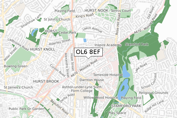 OL6 8EF map - small scale - OS Open Zoomstack (Ordnance Survey)