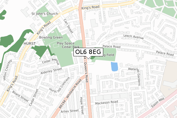 OL6 8EG map - large scale - OS Open Zoomstack (Ordnance Survey)