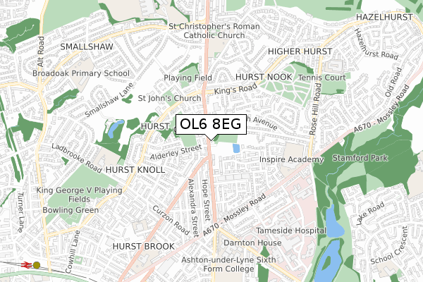 OL6 8EG map - small scale - OS Open Zoomstack (Ordnance Survey) OL6 8EG map - small scale - OS Open Zoomstack (Ordnance Survey)