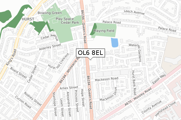 OL6 8EL map - large scale - OS Open Zoomstack (Ordnance Survey)