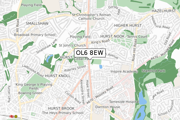 OL6 8EW map - small scale - OS Open Zoomstack (Ordnance Survey)