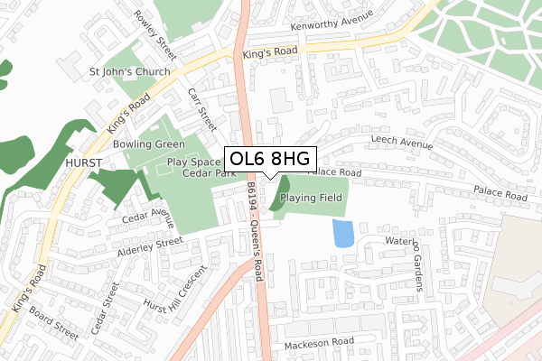 OL6 8HG map - large scale - OS Open Zoomstack (Ordnance Survey)