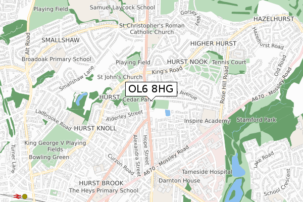 OL6 8HG map - small scale - OS Open Zoomstack (Ordnance Survey)