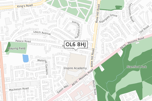 OL6 8HJ map - large scale - OS Open Zoomstack (Ordnance Survey)