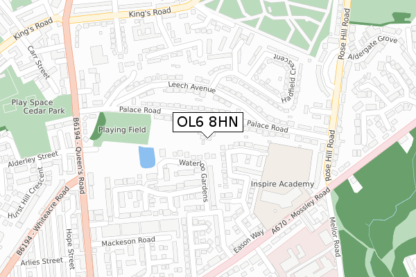 OL6 8HN map - large scale - OS Open Zoomstack (Ordnance Survey)