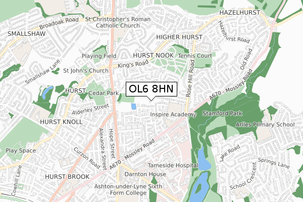 OL6 8HN map - small scale - OS Open Zoomstack (Ordnance Survey)