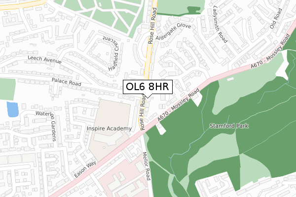 OL6 8HR map - large scale - OS Open Zoomstack (Ordnance Survey)