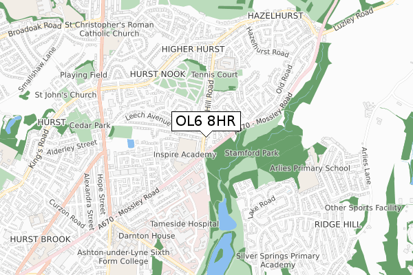 OL6 8HR map - small scale - OS Open Zoomstack (Ordnance Survey)