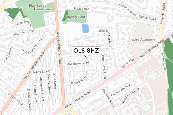 OL6 8HZ map - large scale - OS Open Zoomstack (Ordnance Survey) OL6 8HZ map - large scale - OS Open Zoomstack (Ordnance Survey)