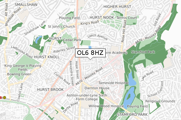 OL6 8HZ map - small scale - OS Open Zoomstack (Ordnance Survey) OL6 8HZ map - small scale - OS Open Zoomstack (Ordnance Survey)
