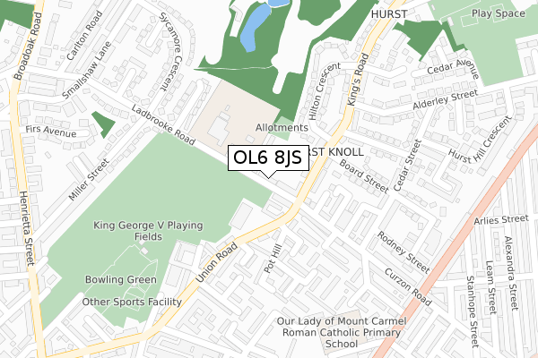 OL6 8JS map - large scale - OS Open Zoomstack (Ordnance Survey)